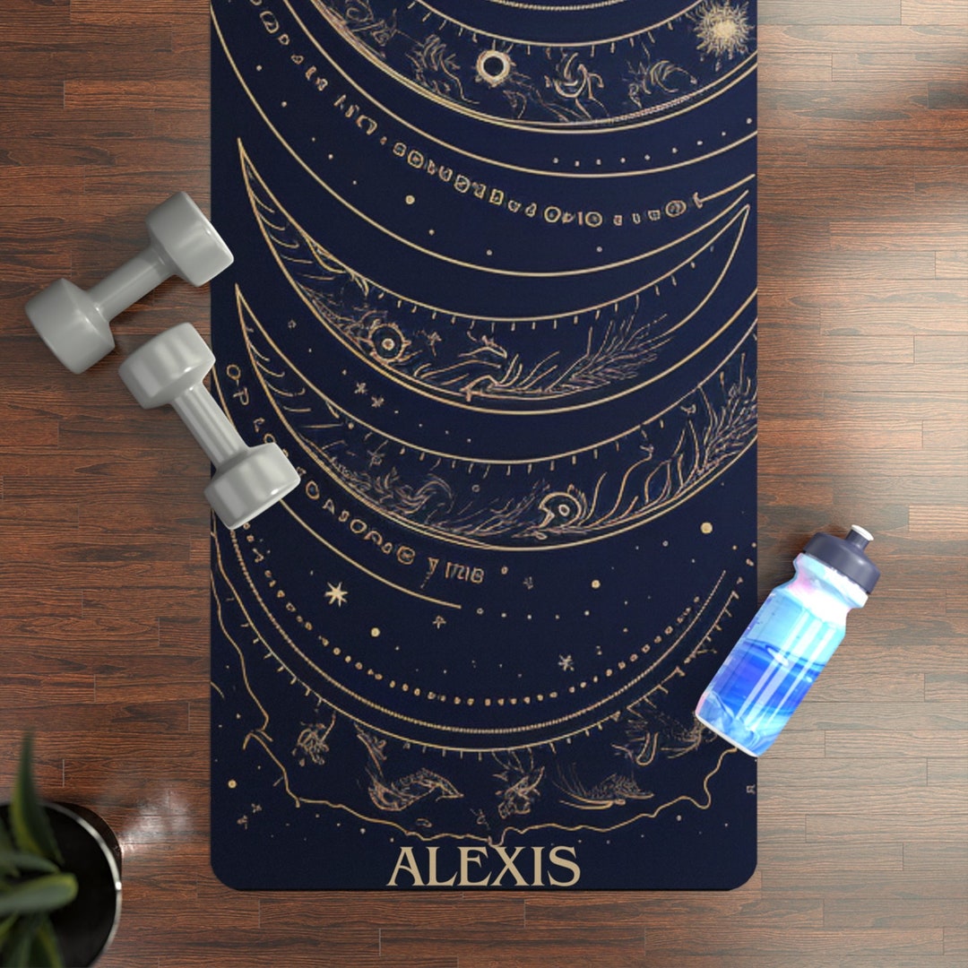 Personalized Yoga Mat, Custom Name Yoga Mat, Unique Celestial Moon and