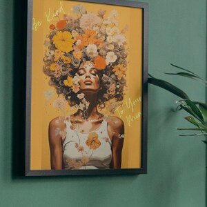 Cartel de serenidad floral - Sea amable con su mente Arte inspirador, Arte de amor propio, Conciencia de cuidado personal, Cartel de salud mental, Arte de salud mental