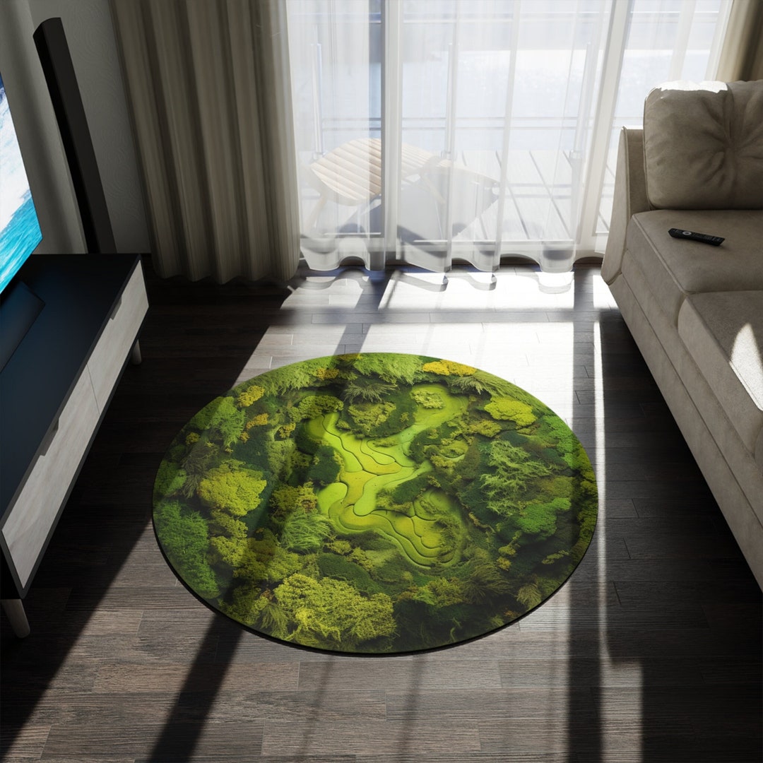 Moss Rug, Printed Natural Look Moss Round Rug, Nature Lover, Home Decor ...