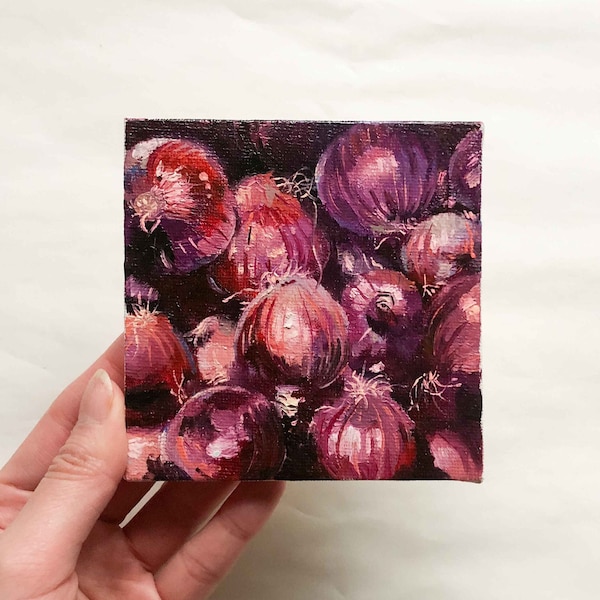 Original Oil Painting - Onion Still life - Mini Painting - Oil Painting - Onion Painting - Oil on Canvas - Veggie painting