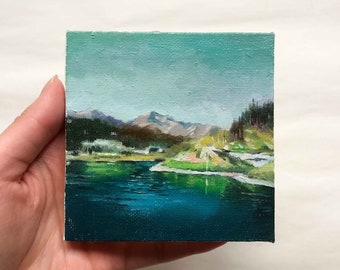 Peinture à l’huile originale - Peinture de paysage - Mini peinture - Peinture à l’huile - Huile sur toile - Peinture de montagne