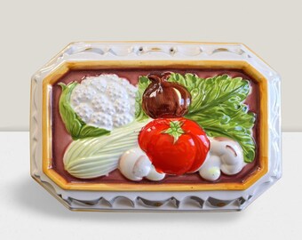 Vintage Ceramic Vegetable Mold: 1980s Kitchen Wall Art