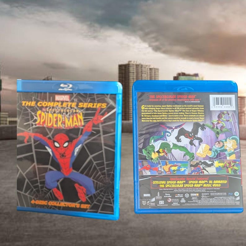 May include: A blue Blu-ray case for "The Complete Series Spider-Man" featuring Spider-Man in a red and blue suit. The case includes the Marvel logo and the text "4-Disc Collector's Set."