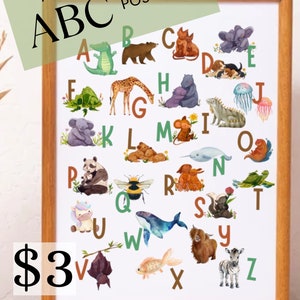 Póster Aprendiendo mi ABC, Póster imprimible de animales y animales correspondientes, Póster infantil
