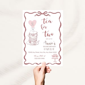 Tea for Two Second Birthday Invitation, 2nd birthday Part-tea Theme, canva editable (Digital Download)