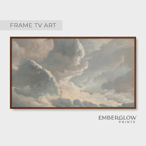 Frame TV Art / Clouds Sky Blue Painting / Minimalist Airy Vintage Landscape / Antique Neutral Wall Art / Digital Printable DOWNLOAD / FTV-15