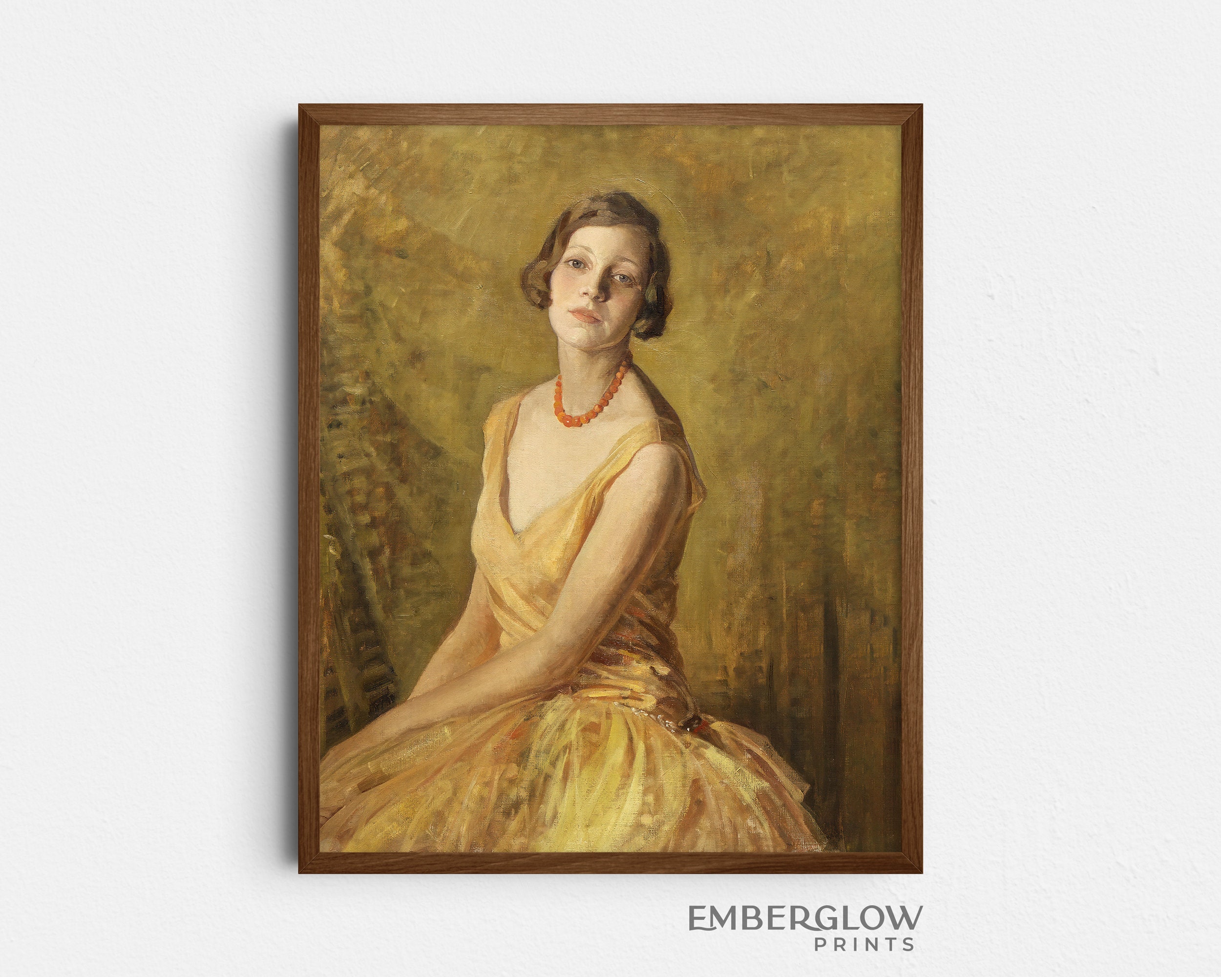 Classical Woman in Yellow Dress / Antique Moody Female Portrait ...