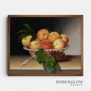 Peaches In Basket / Peach Fruit Food / Vintage Still Life / Antique Kitchen Painting / Neutral Wall Art / DIGITAL DOWNLOAD PRINTABLE / S-50