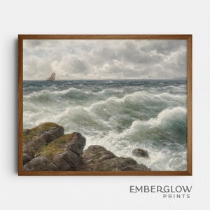 Ozean Meereswellen / Beachy nautische Küsten Dekor / Stimmungsvolle Meereslandschaft / antike Malerei / Neutrale Wandkunst / DIGITALER DOWNLOAD DRUCKBAR / S-21
