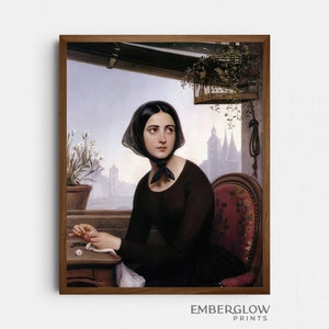 Woman In Black Dress Sewing / Moody Victorian Portrait / Vintage Antique Painting / Neutral Wall Art / DIGITAL DOWNLOAD PRINTABLE / S-61