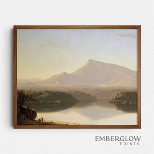 Mountain Lake Landscape / Rustic Country Decor / Vintage Antique Oil Painting / Neutral Muted Wall Art / DIGITAL DOWNLOAD PRINTABLE / S-170