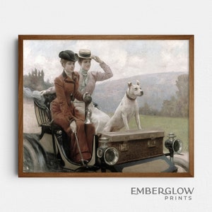 Antieke auto Sunday Drive/grappige vrouwen hond rijden Vintage auto avontuur/muur kunst schilderij/DIGITALE DOWNLOAD AFDRUKBAAR/S-123