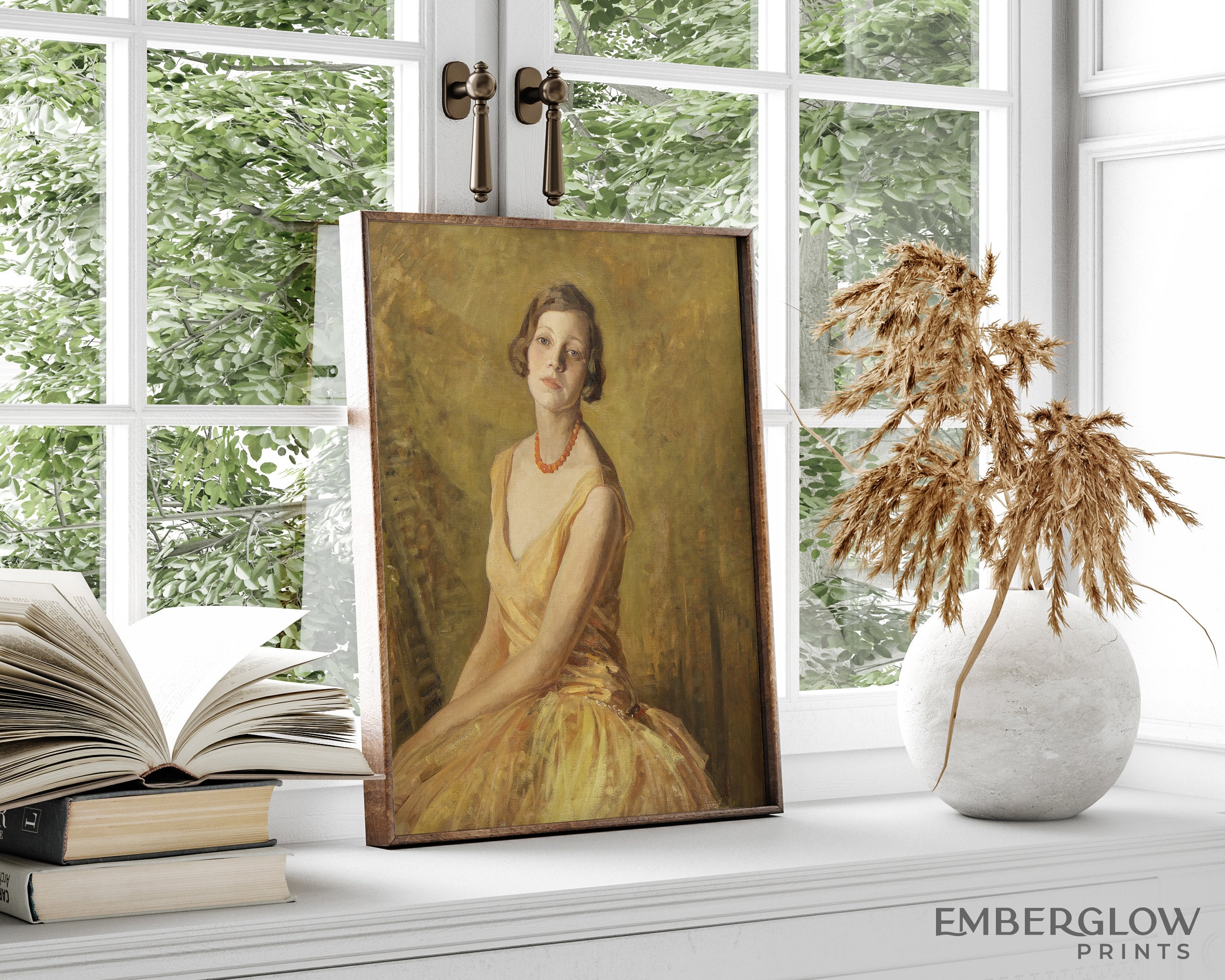 Classical Woman in Yellow Dress / Antique Moody Female Portrait ...