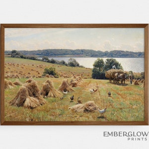Hay Farm Meadow Countryside / Farmhouse Decor / Vintage Landscape Painting / Neutral Muted Wall Art / DIGITAL DOWNLOAD PRINTABLE / S-105