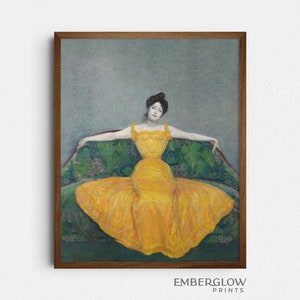 Vestido amarillo de mujer descansando / Pintura vintage victoriana / Decoración de tocador cambiante / Arte de pared verde neutro / DESCARGA DIGITAL IMPRIMIBLE / S-15