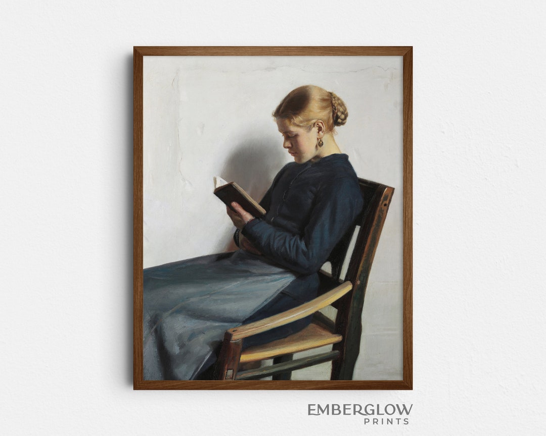Reading Woman / Minimal Book Lover Decor / Antique Moody Portrait ...