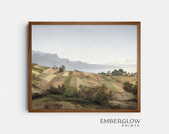 Farmland Plains Landscape / Rustic Country Decor / Vintage Antique Painting / Neutral Muted Wall Art / DIGITAL DOWNLOAD PRINTABLE / S-169