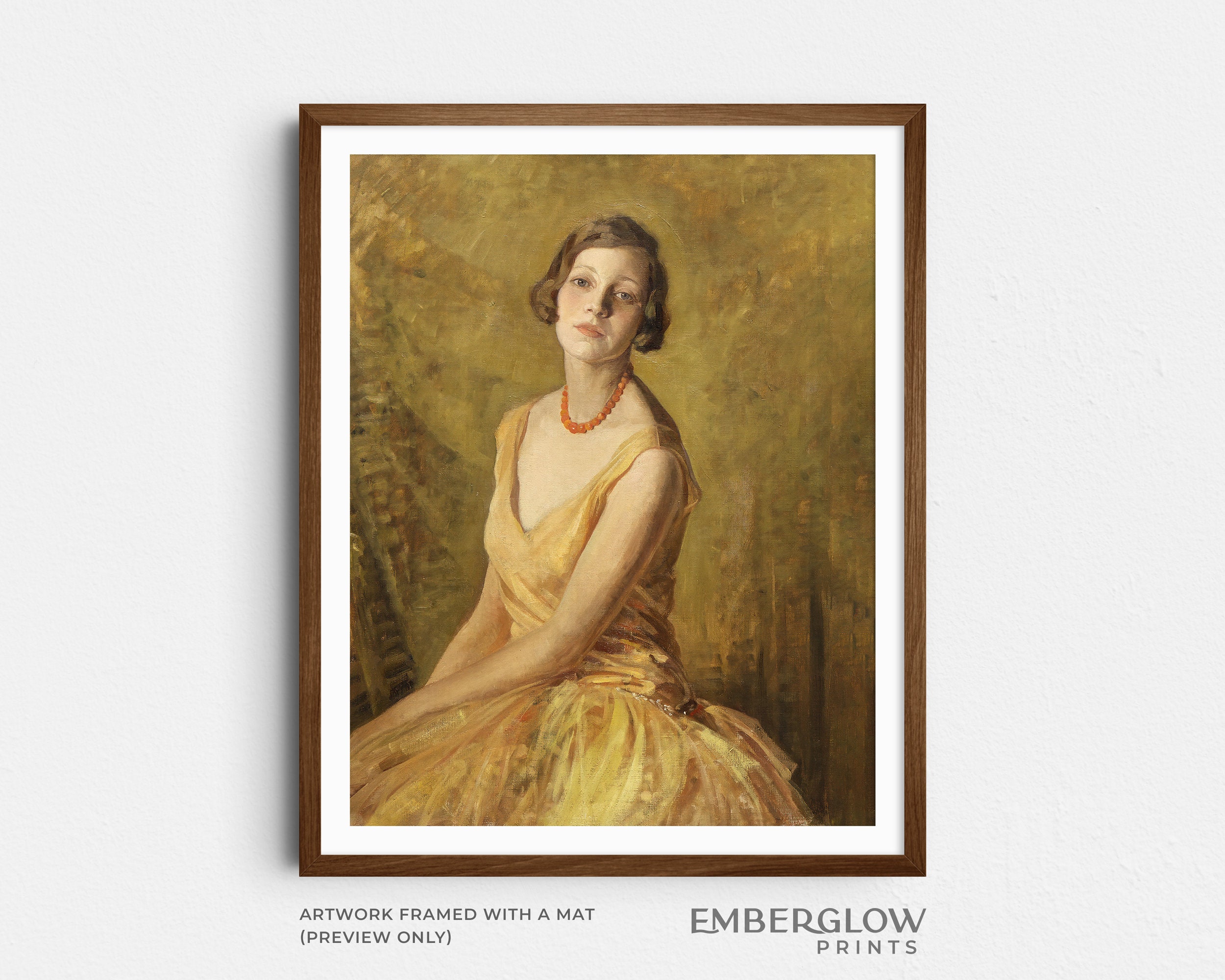 Classical Woman in Yellow Dress / Antique Moody Female Portrait ...
