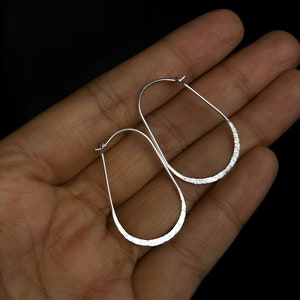 Small Hammered Hoops, Tiny Silver Hoops, 925 Sterling Silver Handcraft Jewelry, Long Silver Hoop Earring, Minimalist Jewelry, Tiny Earring