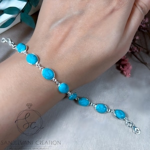 Handmade Turquoise Bracelet: Minimalist 925 Sterling Silver Firoza Stone