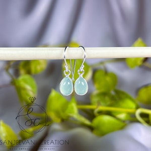 Handmade Prehnite Chalcedony Earrings: 925 Sterling Silver Dangle Drop