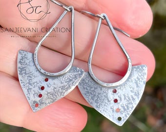 Hammered Sterling Silver Earrings: Oxidized Geometric Dangle
