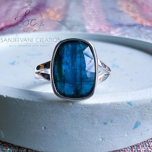 Handgemachte Minimalist Blauer Kyanit 925 Sterling Silber Ring