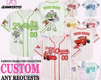 Custom Disney Famous Characters Collection, Baseball Jersey Team, Collection Choose Style Jersey, Disney Baseball Team Outfit, Gift for Kids