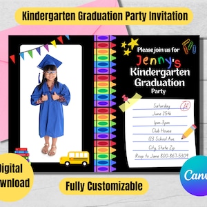 Kindergarten Graduation Party Invitation, Preschool Graduation Invitation, Pre-K Graduation Invitation Editable Template, Graduation Invite