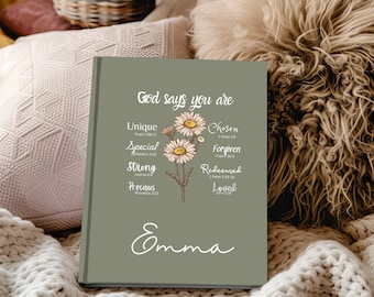 Personalized Christian Gift God says You are Journal Bible Verse Religious Notebook Custom Birth Month Flower Friend Birthday Graduation