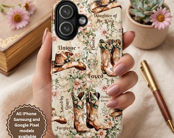 Christian Cowgirl Phone Case Floral Western Bible Verse iPhone 17 Air Pro Max 16 15 14 13 and Samsung Cover 26 25 24 23 22 21 Galaxy Plus