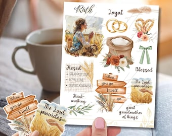 Ruth Bible Journaling Sticker Sheet Christian Planner Watercolor Faith Stickers Women of the Bible Scripture Study Scrapbooking devotional