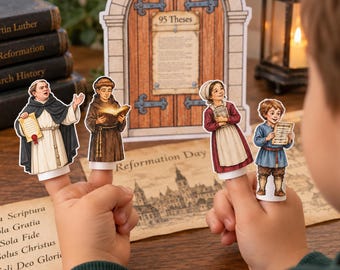 Reformation Craft for Kids 95 Theses Church Door Activity Five Solas Printable Martin Luther Finger Puppets Home School and Classroom Craft