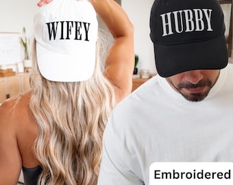 Embroidered Hubby Wifey Hat Future Mrs Bride Hat Couples Honeymoon Gift for Her Newlywed Wedding Present Husband Wife Bachelor Party Hat