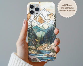 Nature Lover Christian Gift Phone Case Bible Verse Faith can move Mountains iPhone 16 cover Samsung Stained Glass Religious birthday present