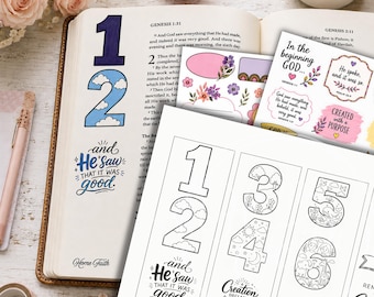 7 Days of Creation Bible Journaling Traceables Genesis Bible Study Journal Supplies for Beginners Scripture Kit Printable PDF Coloring page