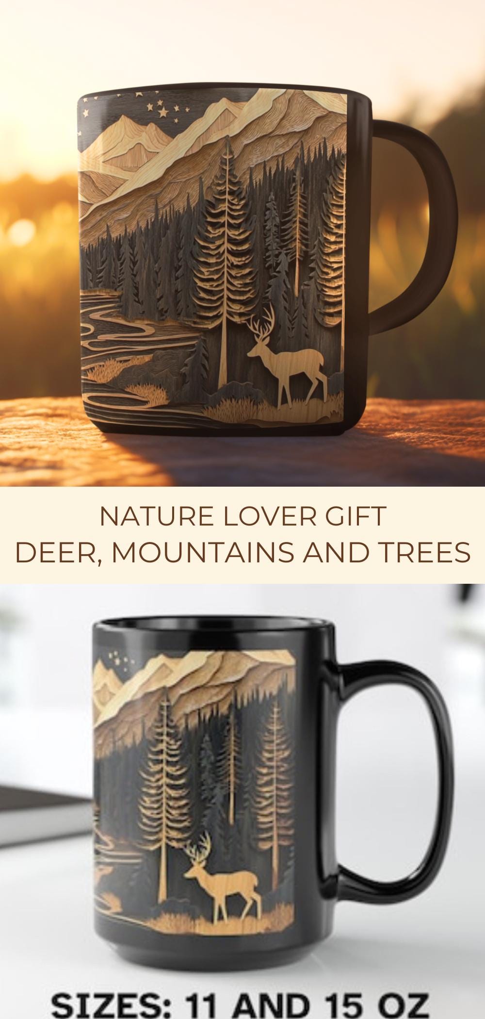 Nature Themed Large Mountain Coffee Mug Rustic Camping Cup Outdoors Lover  Hiking Holiday Present Dad Gift for Men Deer Hunting Mug 11 15 Oz - Etsy