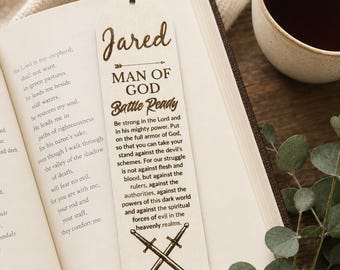 Personalized Christian Gift for Men Engraved Wood Bible Verse Bookmark Custom Fathers Day Present Pastor Gift and Man of God Journal for Him