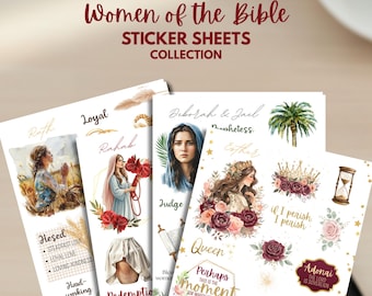 Women of the Bible Bundle Sticker Sheets Bible Study Watercolor Faith Stickers Esther Deborah Rahab Ruth Journaling kit for Church Group