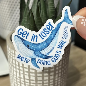 Christian Meme Sticker for Water Bottle & Laptop Cute Watercolor Whale Vinyl Sticker Sunday School Teacher Gift Religious Bible Study Jonah