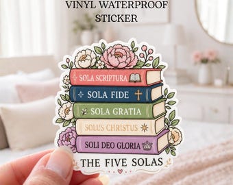 Five Solas Sticker Christian Reformation Day gift for Girls Bible Study Night favor ideas Theology student gift Women Ministry activities