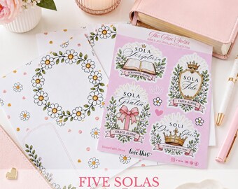 Protestant Reformation Bible Study Journaling stickers Five Solas Tip In Reformed Theology gift for Girls Bible Study Night Craft Activities