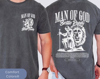 Man of God Christian Comfort Colors T-shirt Armor of God Bible Verse Graphic tee Jesus Lion of Judah crewneck Religious gift Men clothing