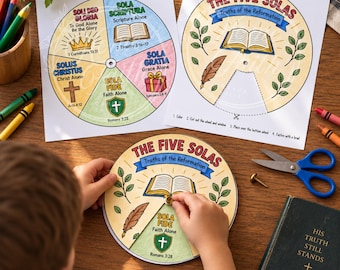 Five Solas Coloring Wheel for Kids Reformation Craft Homeschool and Church History Activity Protestant Reformation Bible Craft for Classroom