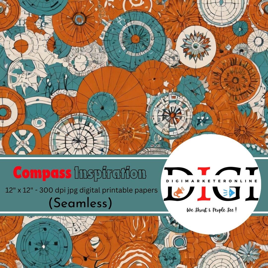 Compass Backing Paper Compass Inspiration SEAMLESS Digital Pattern Scrapbooking Papers for ...