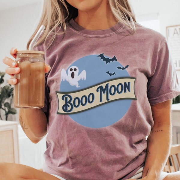 Funny Halloween Ghost Party Shirt for Women, Booo Moon Halloween Drinking Tee, Funny Ghost T-Shirt for Pumpkin Patch, Spooky Season TShirt