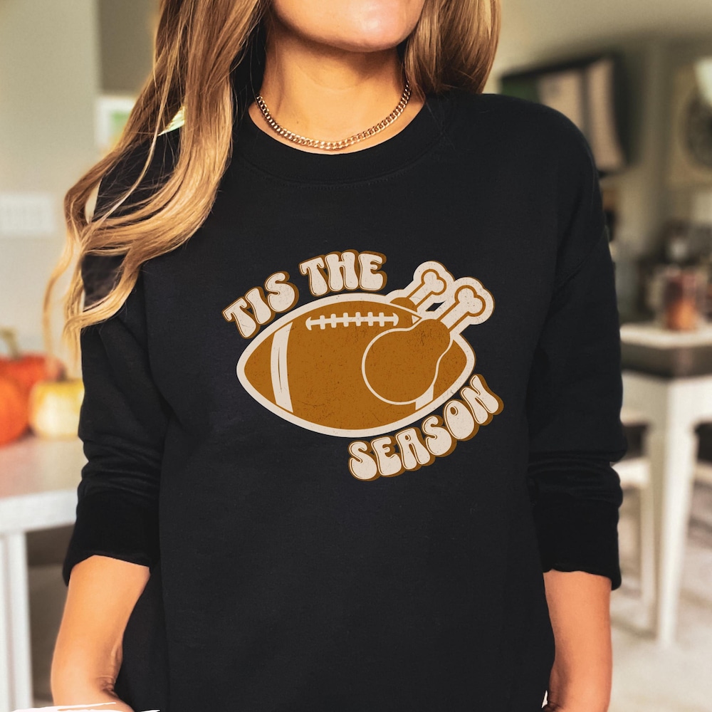 Retro Thanksgiving Football Sweatshirt For Mom, Tis The Season Football Turkey Matching Family Sweatshirts, Retro Fall Vibes Sweatshirt Teecenter Style