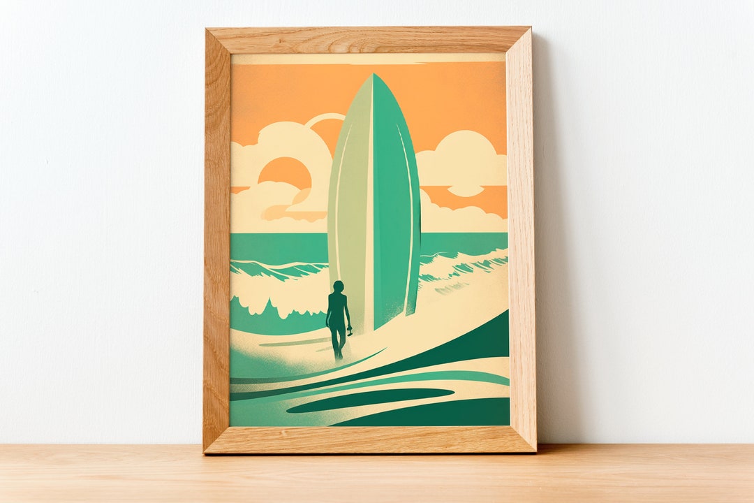 Surf's Up, Surf Wall Art, Minimal Beach Art, Surf Poster, Surf Print