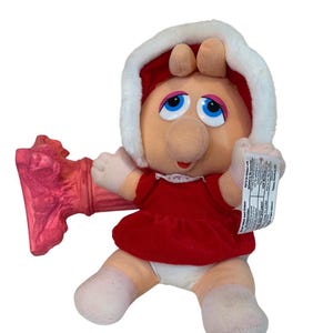 Vintage Miss Piggy Plush | Stuffed Miss Piggy | Baby Muppets | Christmas Miss Piggy | Mrs Clause | Jim Henson | Vintage Stuffed Animal | 80s