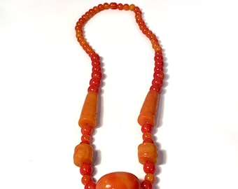 Colar Art Déco RARO | Colar de baquelite | Fio de 13" | Baquelite | Contas de baquelite | Colar vintage Bijuteria | Butterscotch laranja